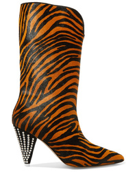 ATTICO Betta Crystal Embellished Tiger Print Calf Hair Knee Boots