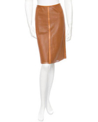 Tobacco Leather Pencil Skirt