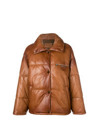 Tobacco Leather Puffer Jacket
