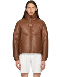 Tobacco Leather Puffer Jacket