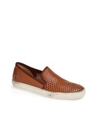 Tobacco Leather Slip-on Sneakers