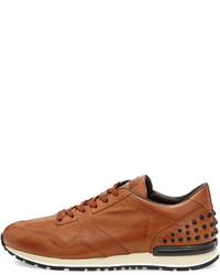 Tod's Burnished Leather Trainer Sneakers Cognac