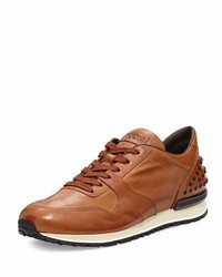 Tod's Burnished Leather Trainer Sneakers Cognac