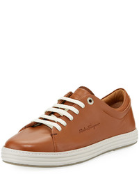 Salvatore Ferragamo Leather Lace Up Sneaker Brown