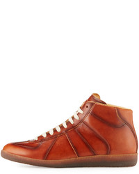 Maison Margiela Replica Leather Mid Top Sneakers Brown
