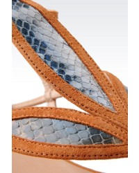 Giorgio Armani Flat Sandals In Suede And Reptile Print Leather