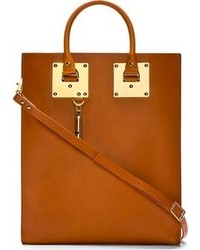 Sophie Hulme Cognac Tan Saddle Leather Gold Tote Bag