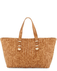 Neiman Marcus Distressed Woven Leather Tote Bag Honey