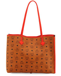 MCM Kira Medium Visetos Shopper Shoulder Tote Bag Cognac
