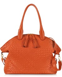 Forzieri Orange Woven Leather Bowler Bag