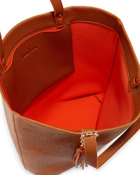 Neiman Marcus Pebbled Faux Leather Tassel Tote Bag Cognacorange