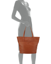 Cole Haan Sam Woven Detail Leather Tote Bag Cognac
