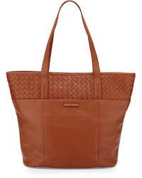 Cole Haan Sam Woven Detail Leather Tote Bag Cognac