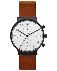 Skagen Ancher Chronograph Leather Strap Watch 40mm