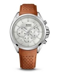 Hugo Boss 1513118 Chronograph Brown Perforated Leather Strap Driver Watch One Size Assorted Pre Pack