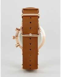 Reclaimed Vintage Inspired Chronograph Leather Watch In Brown To Asos