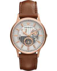 Emporio Armani Medium Leather Two Hand Watch Brown