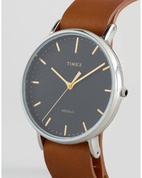Timex Weekender Fairfield 41mm Leather Watch In Brown