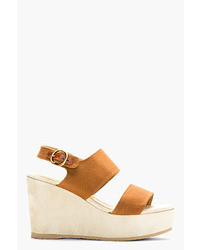 A.P.C. Chestnut Brown Canvas Suede Wedge Sandal