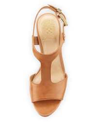 Vince Camuto Mathis Leather Wedge Sandal Almond Toast