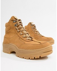 ASOS DESIGN Trainer Boot In Tan Nubuck With Chunky Sole