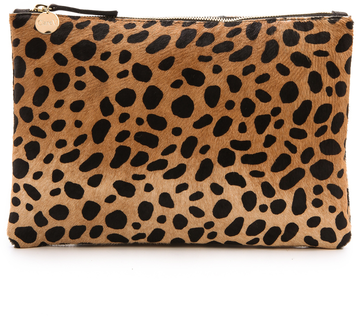 Clare V. Flat Clutch in Leopard Hair