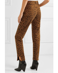 Saint Laurent Leopard Print High Rise Slim Leg Jeans