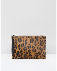 Whistles Leopard Wristlet Leather Clutch Bag