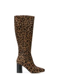 Tobacco Leopard Leather Knee High Boots