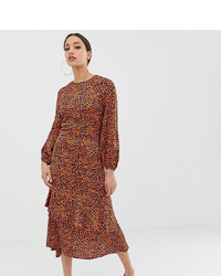 John Zack Tall Midi Tea Dress In Contrast Leopard Print