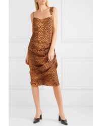 Commission Purse Pull Ruched Leopard Print Satin Twill Dress