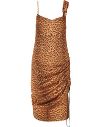Commission Purse Pull Ruched Leopard Print Satin Twill Dress