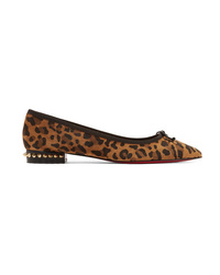 Christian Louboutin Hall Spiked Leopard Print Suede Point Toe Flats
