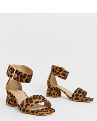 Raid Wide Fit Leopard Print Block Heeled Sandals