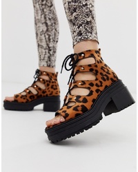 ASOS DESIGN Sergio Lace Up Mid Heels In Leopard