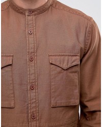 Asos Regular Fit Military Shirt With Grandad Collar In Rust