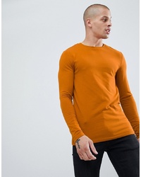 ASOS DESIGN Muscle Fit Long Sleeve T Shirt With Crew Neck In Brown