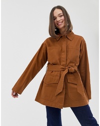 Monki Denim Jacket With Oversized Pockets In Rust