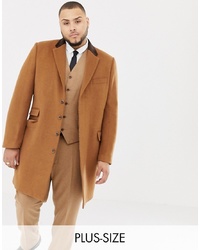 Gianni Feraud Plus Premium Wood Blend Single Breasted Classic Overcoat With Velvet Collar