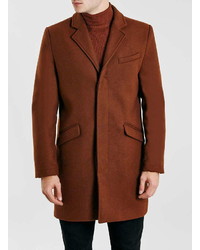 Topman Rust Wool Blend Overcoat