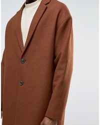 Asos Wool Mix Overcoat With Drop Shoulder In Dark Rust