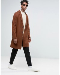 Asos Wool Mix Overcoat With Drop Shoulder In Dark Rust