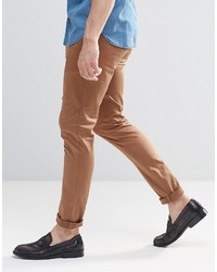 Asos Brand Super Skinny Pants In Cotton Sateen In Mid Brown