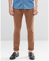 Asos Brand Super Skinny Pants In Cotton Sateen In Mid Brown