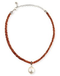 Chan Luu Braided Leather Necklace With Pearl Charm Brown