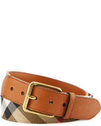 Burberry Mark House Check Leather Belt Russet