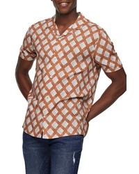 Topman Slim Fit Geo Print Short Sleeve Button Up Camp Shirt