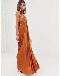 ASOS DESIGN Halter Trapeze Pleated Maxi Dress With Ring Detail