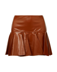 Tobacco Pleated Leather Mini Skirt