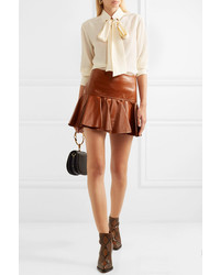 Chloé Pleated Glossed Leather Mini Skirt